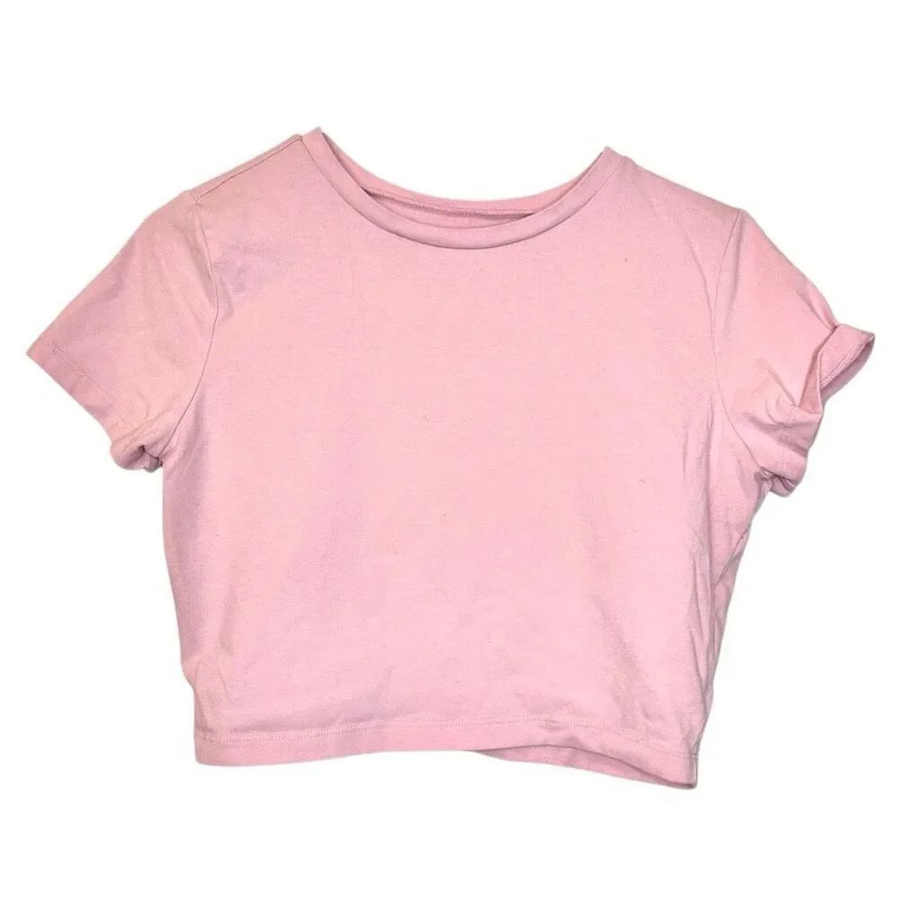 Wild Fable Crew Neck Cotton Blend Short Sleeve Crop Top Pink Size Large